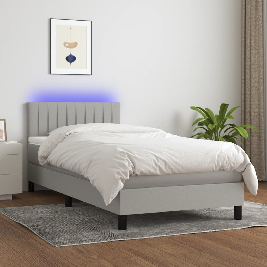Boxspring met matras en LED stof lichtgrijs 90x190 cm is nu te koop bij PeponiXL, paradijselijk wonen!