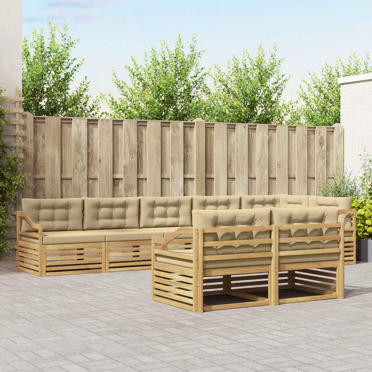 Buiten bankenset met kussen 8 pcs Wit en Beige Polyester is nu te koop bij PeponiXL, paradijselijk wonen!