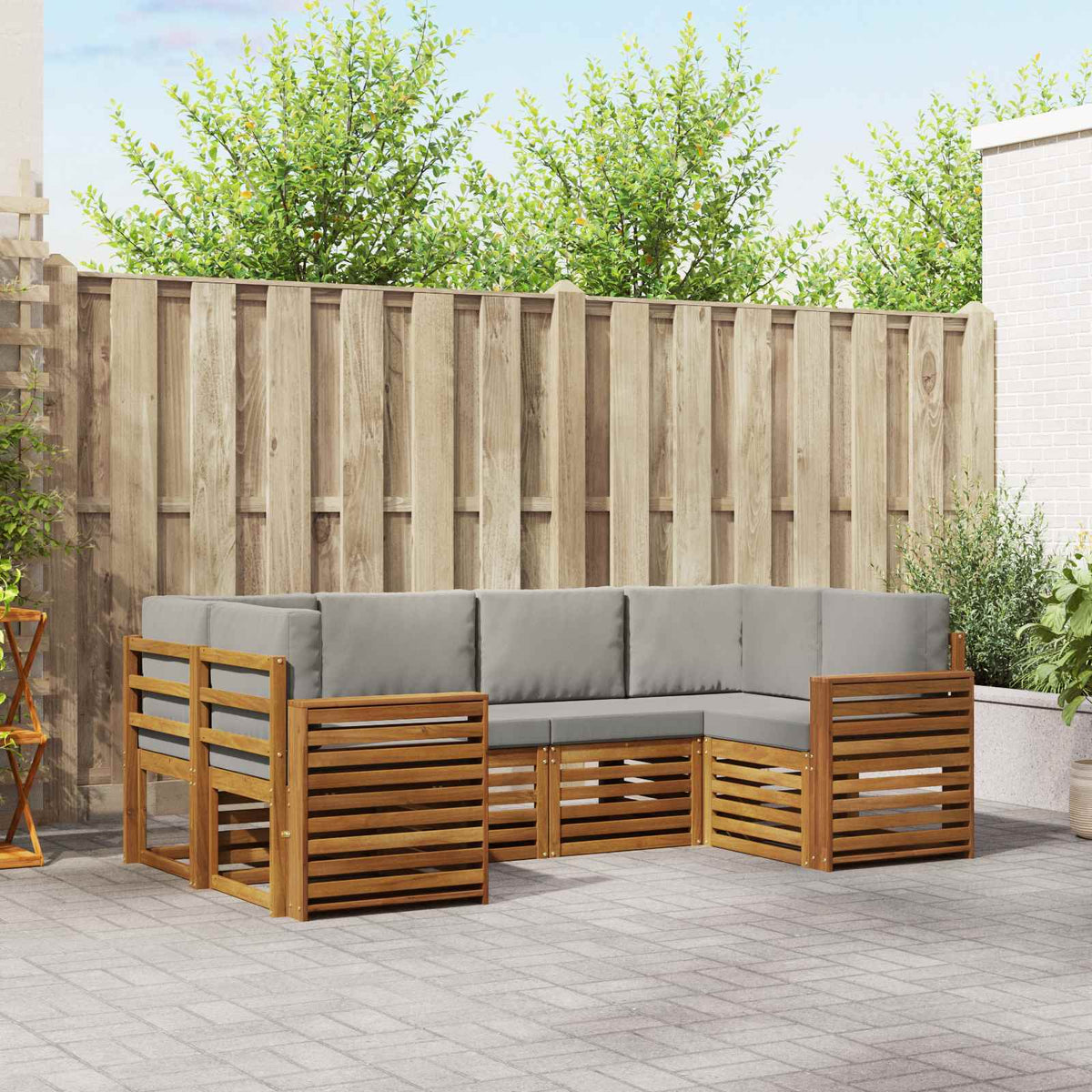Hoekbank Set met kussen 6 pcs Natuurlijk en Lichtgrijs is nu te koop bij PeponiXL, paradijselijk wonen!