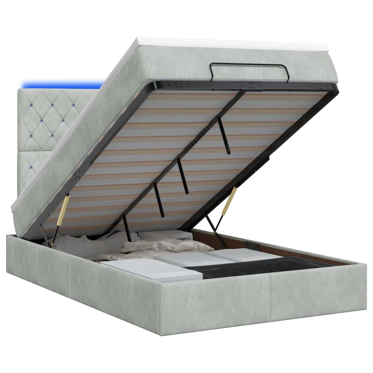 Ottoman Bed met Matrassen en LED Lichtgrijs 120 x 200 cm is nu te koop bij PeponiXL, paradijselijk wonen!