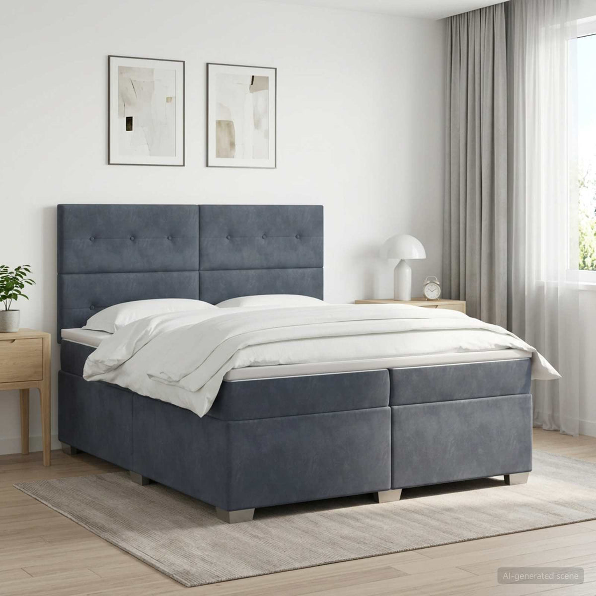 Boxspringbed met matras Donkergrijs 200 x 200 cm Fluweel is nu te koop bij PeponiXL, paradijselijk wonen!