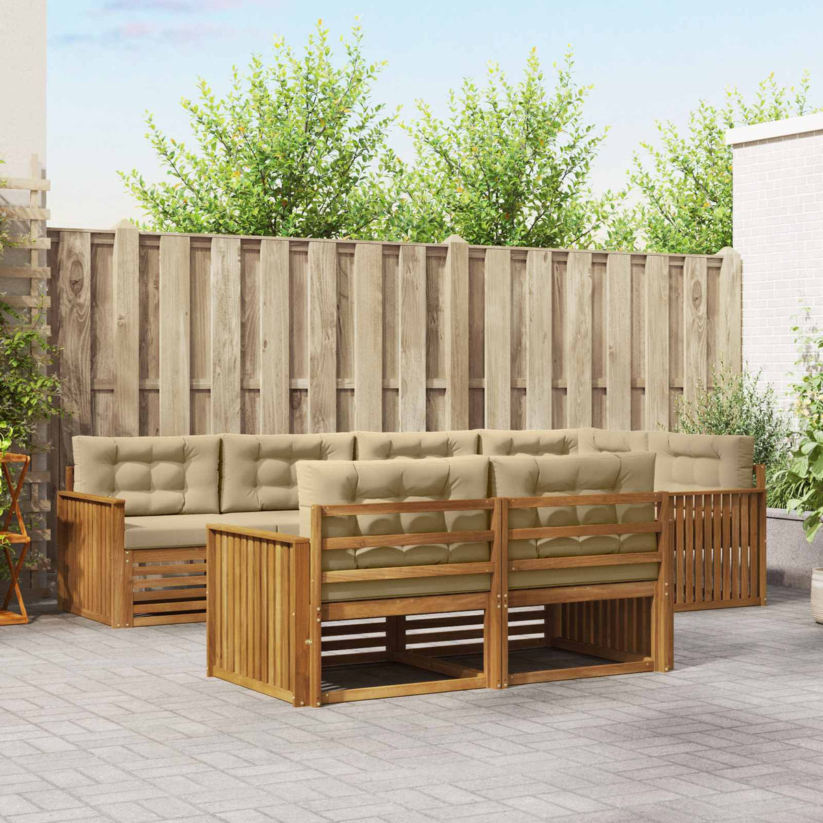 Buiten bankenset met kussen 7 pcs Natuurlijk en Beige is nu te koop bij PeponiXL, paradijselijk wonen!