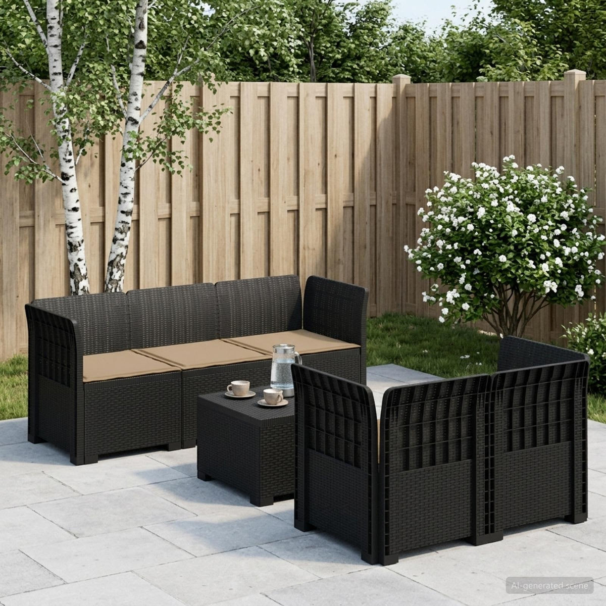 5-Zits Tuin Sofa met Kussens Rattan Look PP Antraciet is nu te koop bij PeponiXL, paradijselijk wonen!