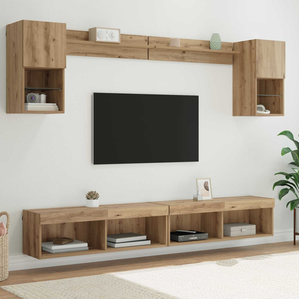 TV Wand Eenheden met LED 6 pcs Artisan Eiken Bewerkt hout is nu te koop bij PeponiXL, paradijselijk wonen!