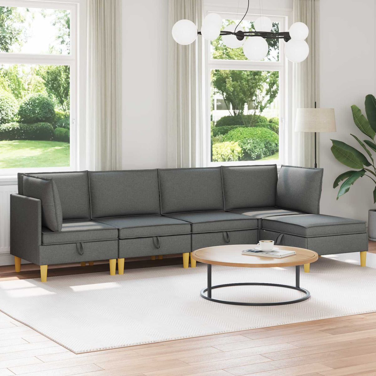 Woonkamer Meubelset met kussen 5 pcs Donkergrijs Stof is nu te koop bij PeponiXL, paradijselijk wonen!