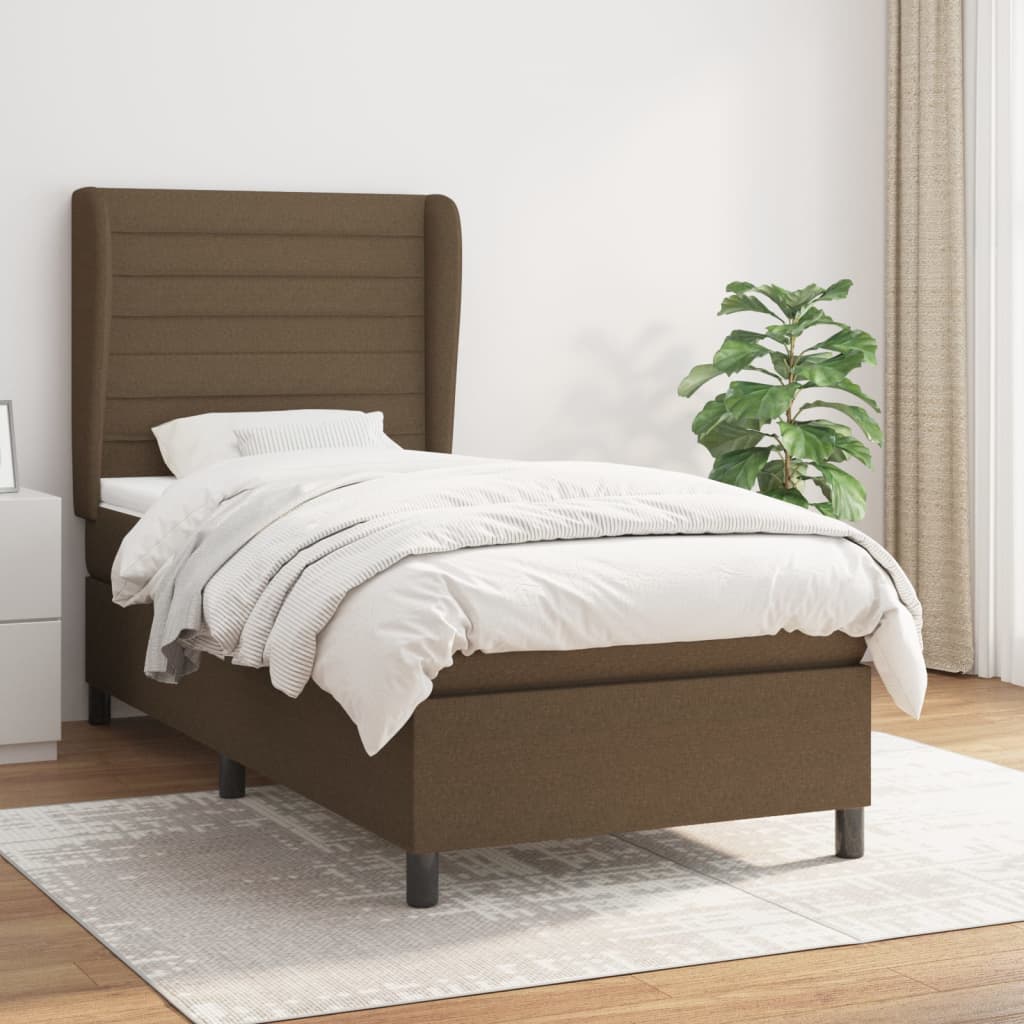 Boxspring met matras stof donkerbruin 90x190 cm is nu te koop bij PeponiXL, paradijselijk wonen!