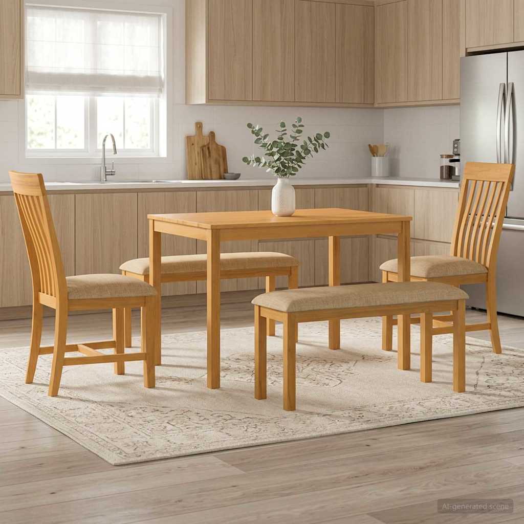 Eetkamerset 5 st Beige Massief Eikenhout is nu te koop bij PeponiXL, paradijselijk wonen!