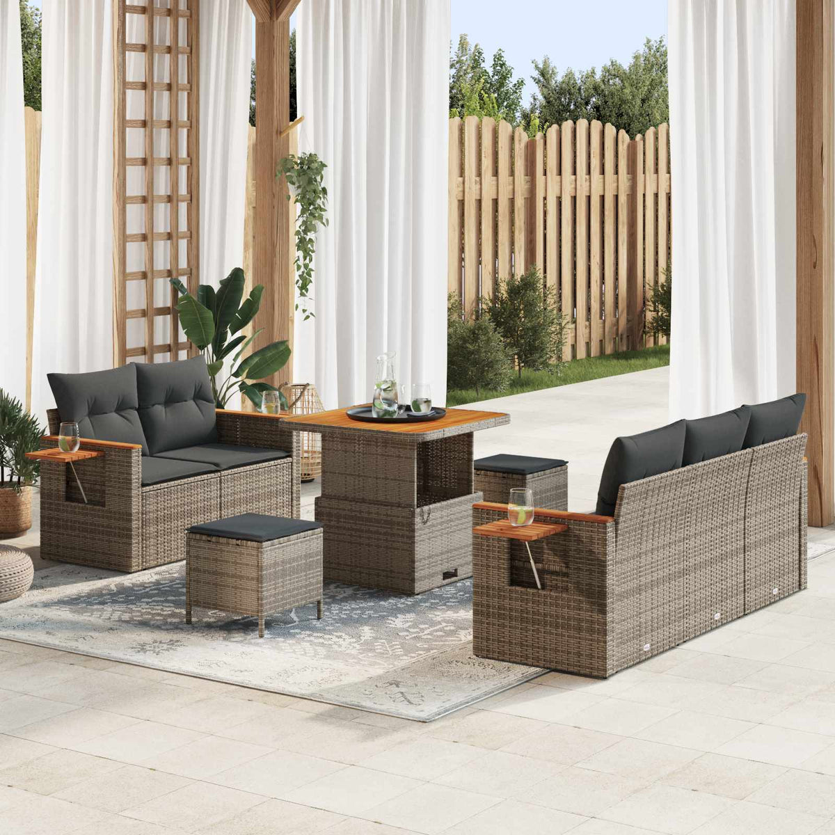 Tuinbankenset 8 pcs Grijs poly rattan is nu te koop bij PeponiXL, paradijselijk wonen!