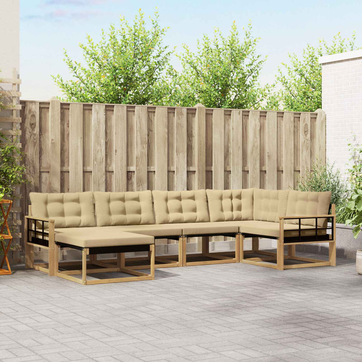 Buiten bankenset met kussen 6 pcs Wit en Beige is nu te koop bij PeponiXL, paradijselijk wonen!