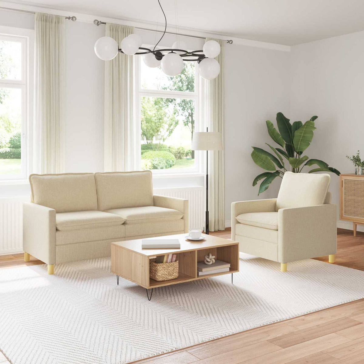 Bankstel 2 st Crèmekleurig Stof is nu te koop bij PeponiXL, paradijselijk wonen!