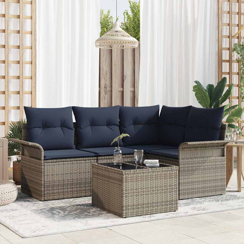 Tuin Sofa Set met opslag 5 pcs Grijs poly rattan is nu te koop bij PeponiXL, paradijselijk wonen!