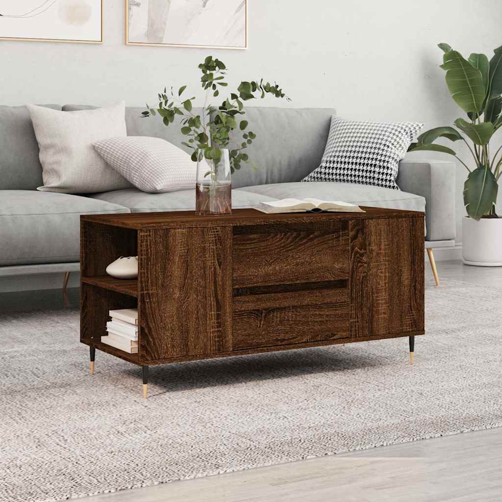 Salontafel 102x44,5x50 cm bewerkt hout bruin eikenkleur is nu te koop bij PeponiXL, paradijselijk wonen!