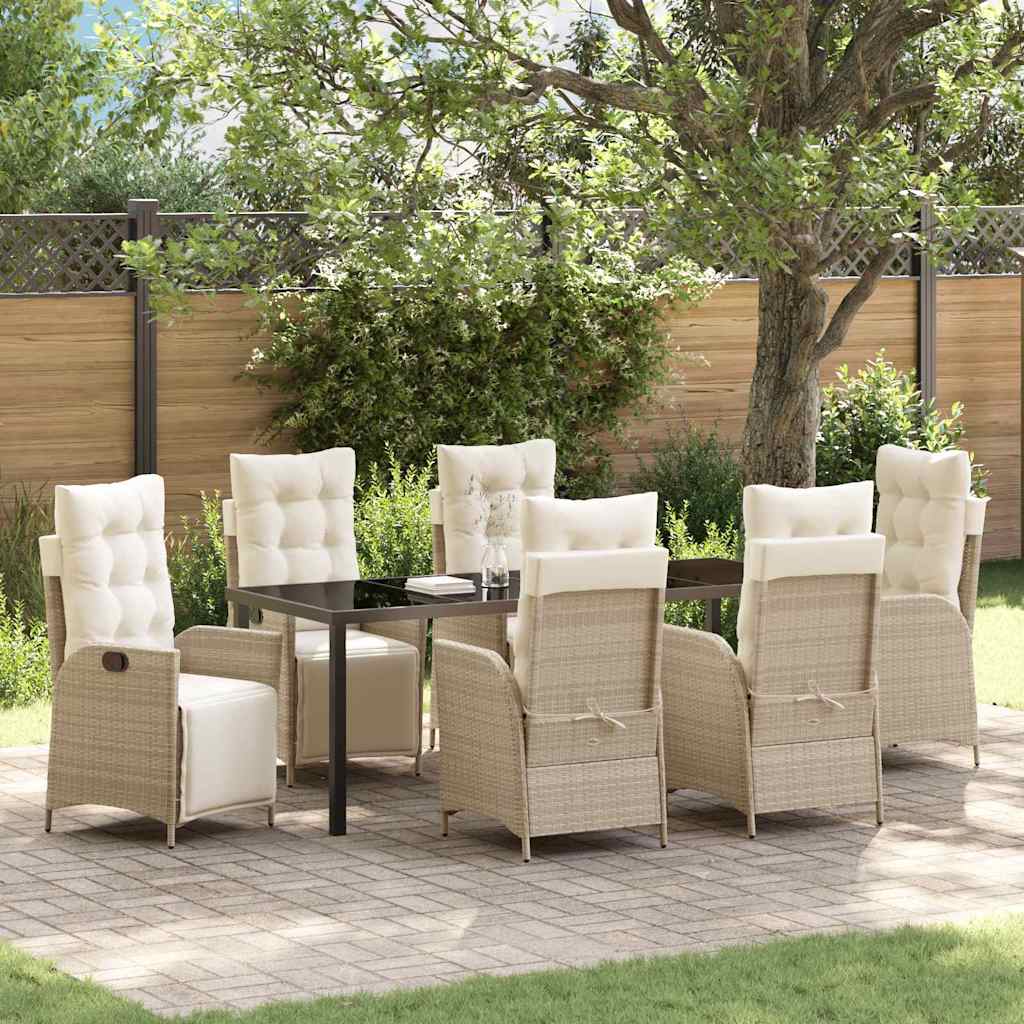Tuin eettafelset met kussen 7 pcs Beige poly rattan is nu te koop bij PeponiXL, paradijselijk wonen!