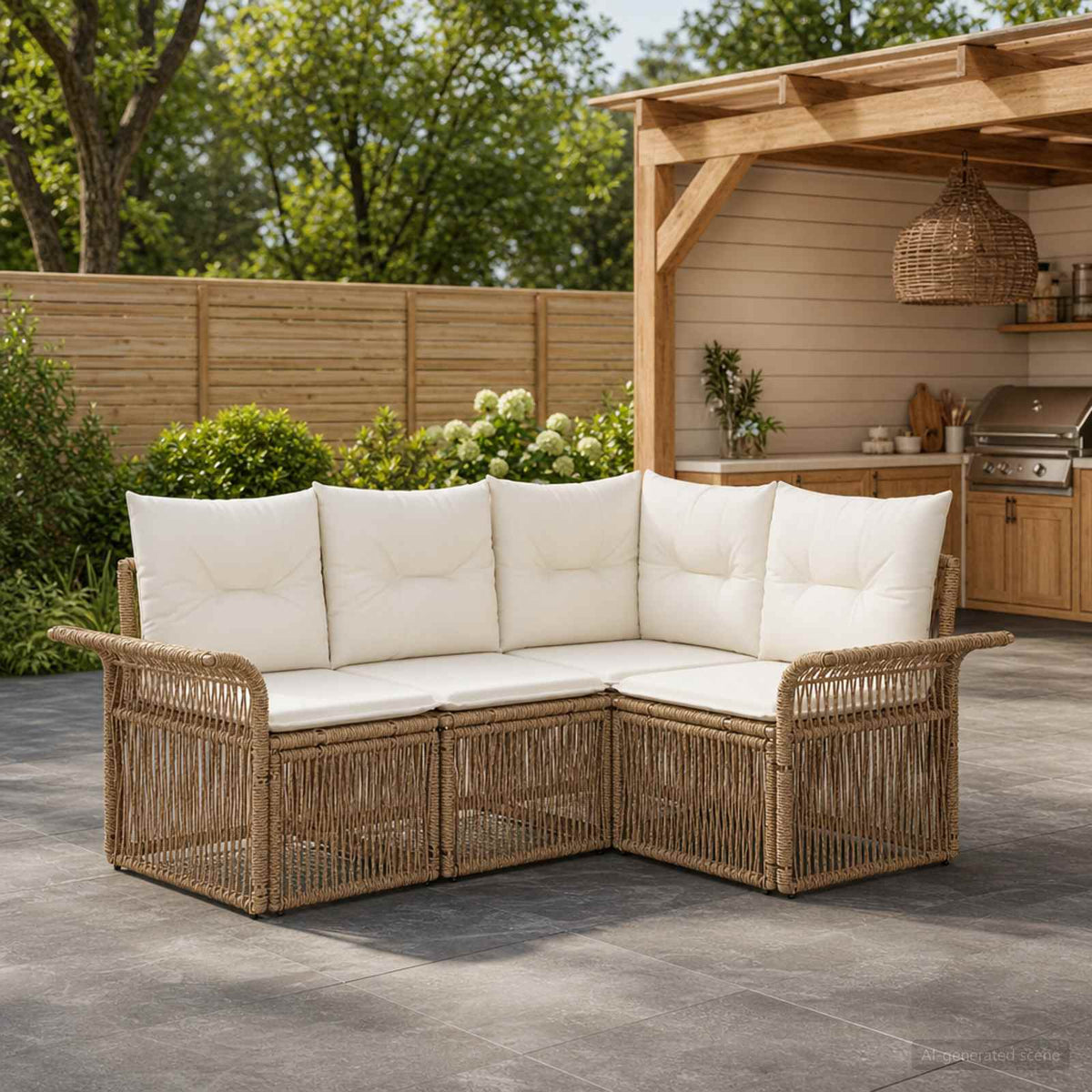 Tuinbankenset 4 pcs Beige poly rattan is nu te koop bij PeponiXL, paradijselijk wonen!