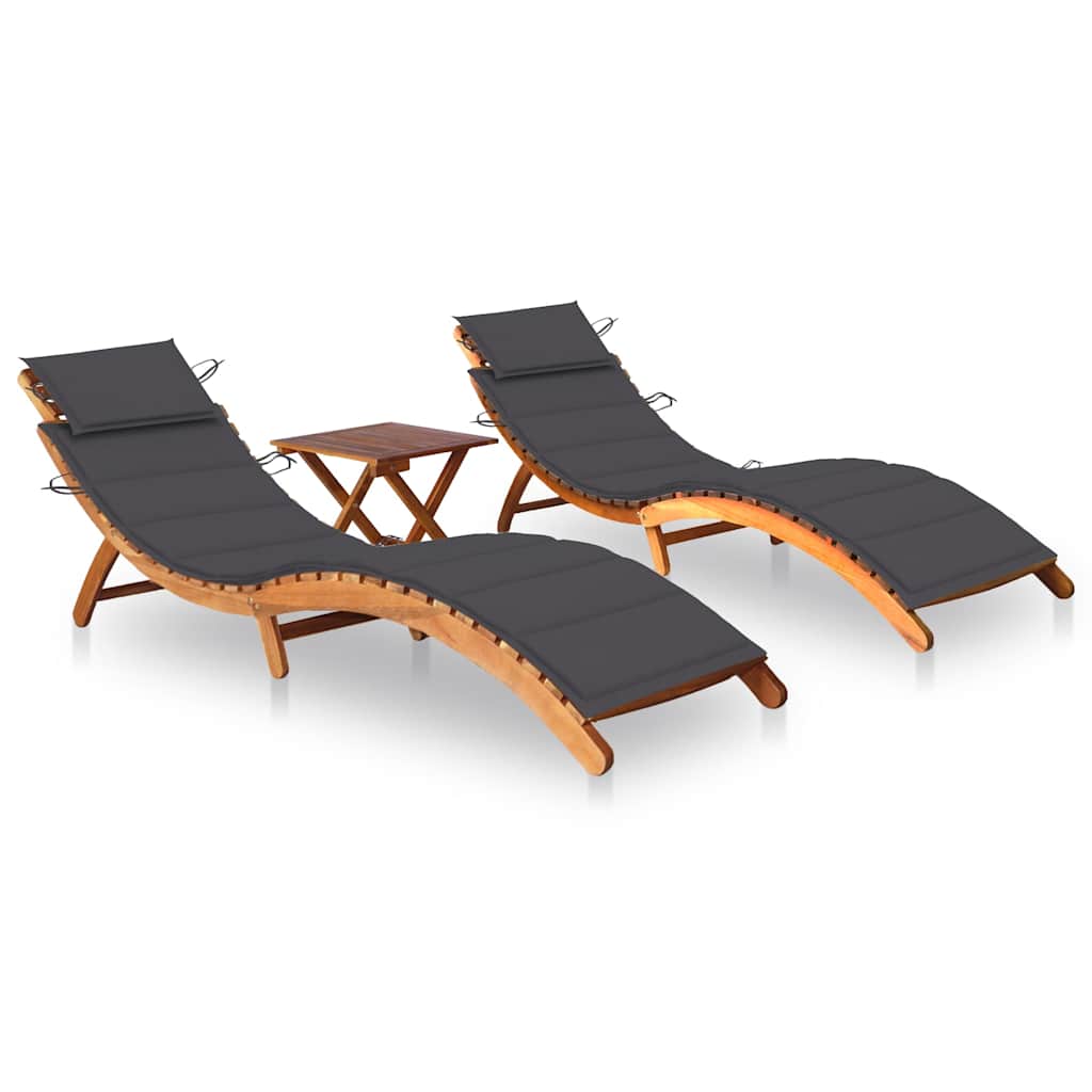Ligbedden 2 st met tafel en kussens massief acaciahout is nu te koop bij PeponiXL, paradijselijk wonen!