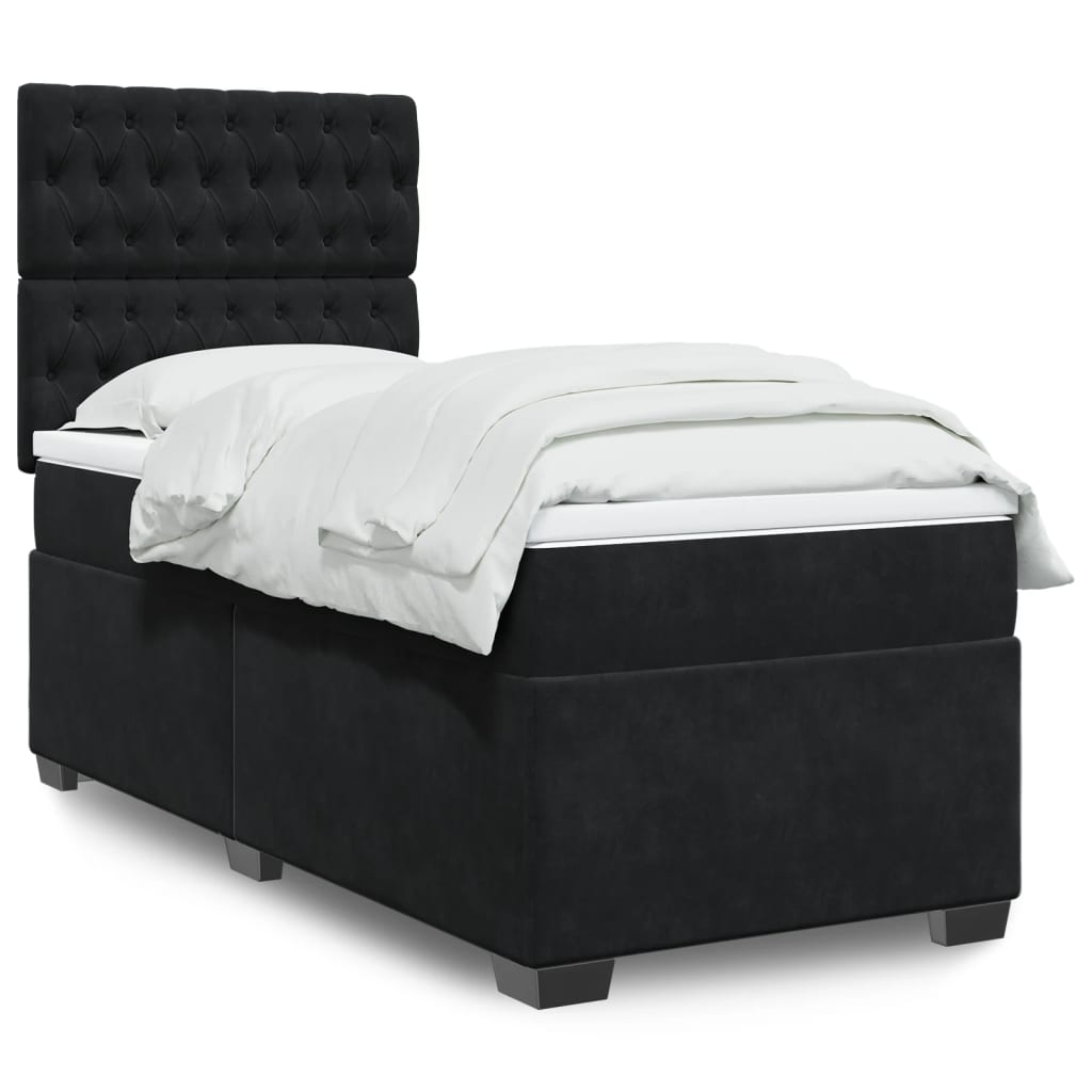 Boxspring met matras fluweel zwart 90x200 cm is nu te koop bij PeponiXL, paradijselijk wonen!