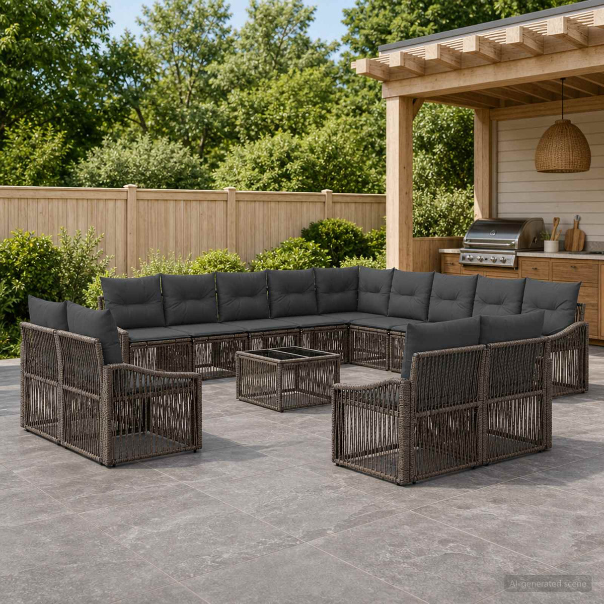 Tuinbankenset 14 pcs Grijs poly rattan is nu te koop bij PeponiXL, paradijselijk wonen!