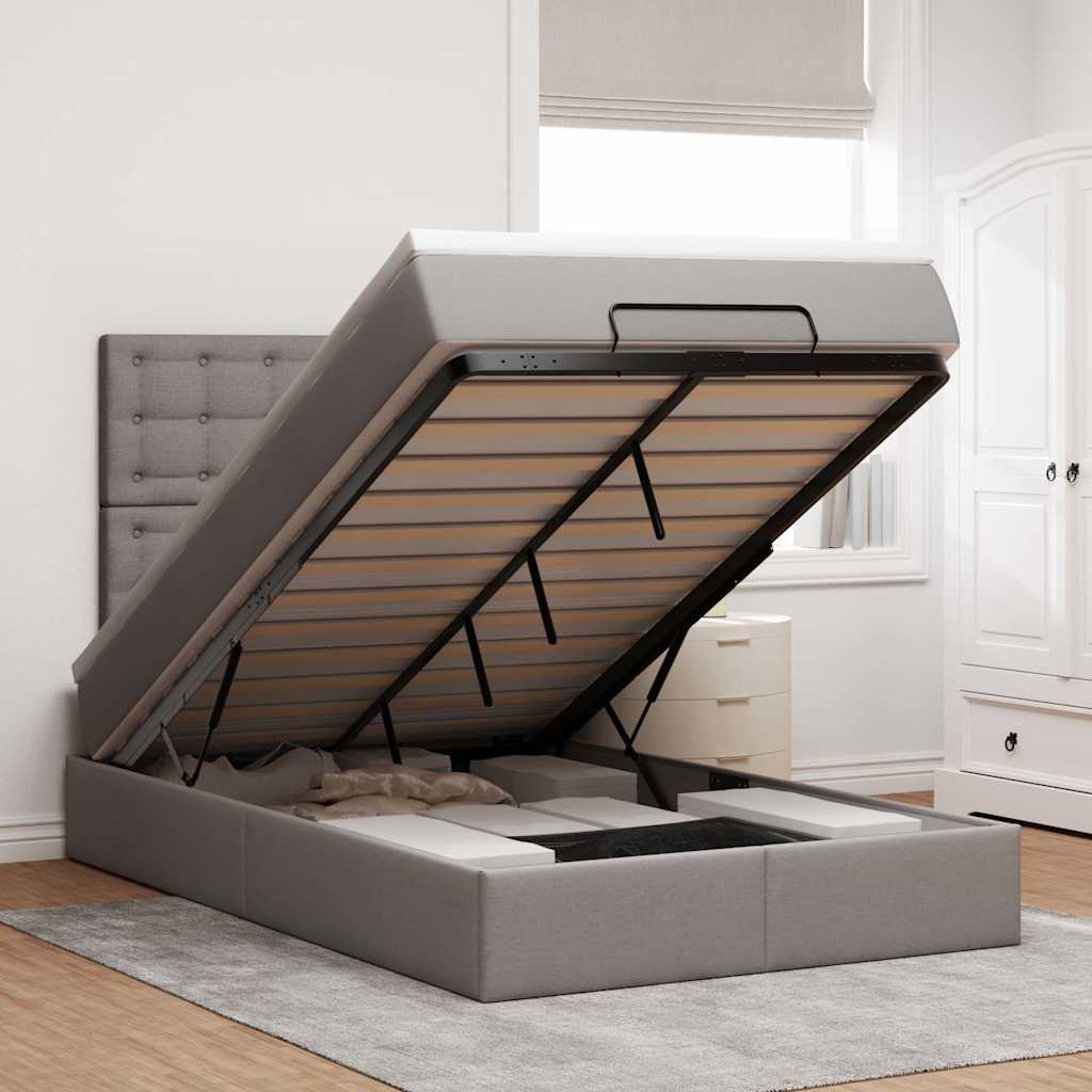 Ottoman bed met matras en LED's 120x190 cm stof taupe is nu te koop bij PeponiXL, paradijselijk wonen!