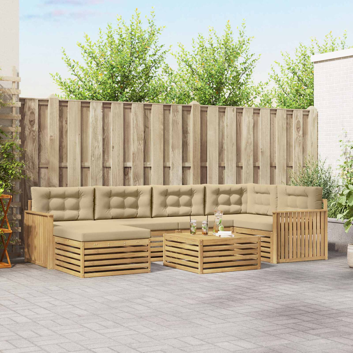 Buiten bankenset met kussen 7 pcs Wit en Beige is nu te koop bij PeponiXL, paradijselijk wonen!