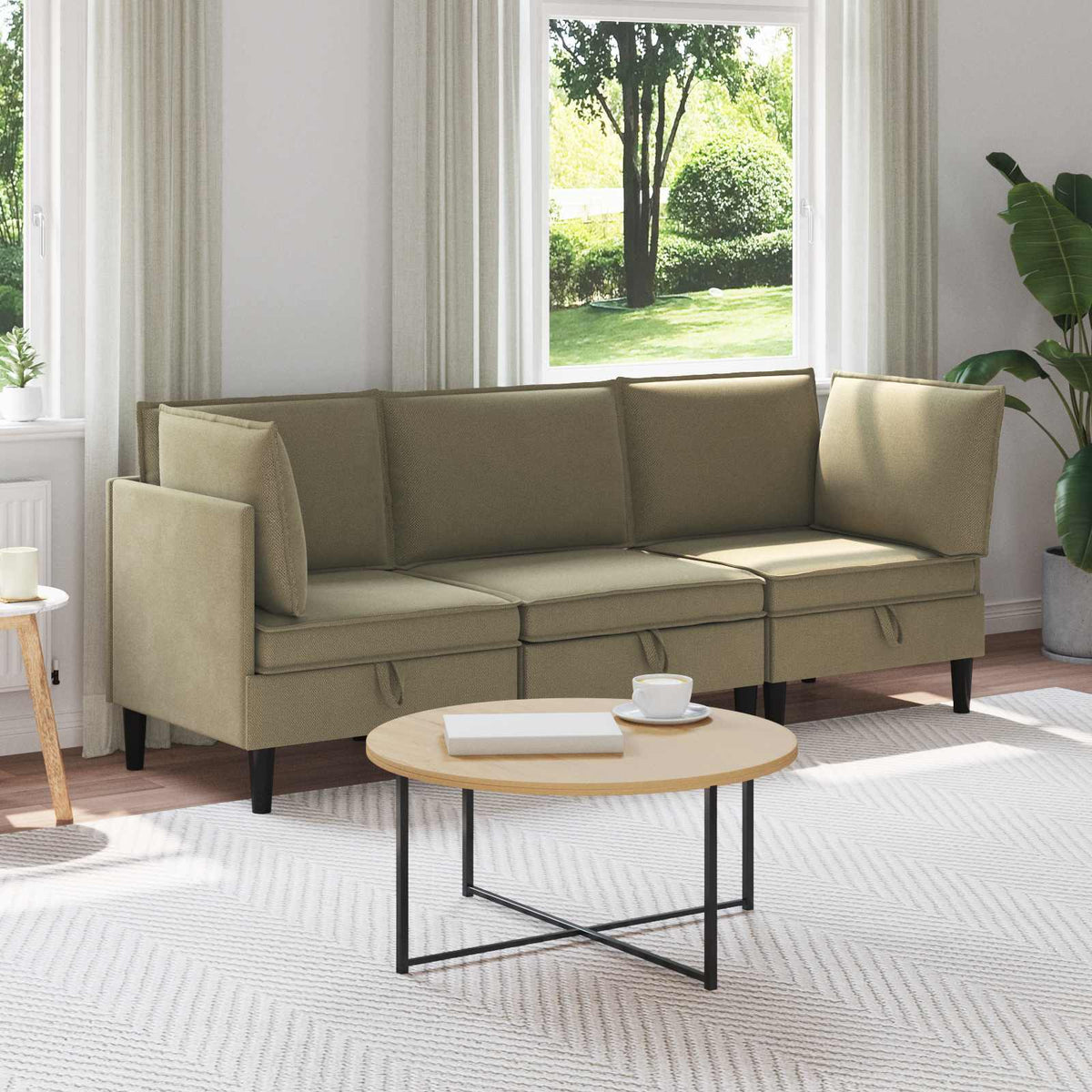 Woonkamer Meubelset 3 pcs Kaki Stof is nu te koop bij PeponiXL, paradijselijk wonen!