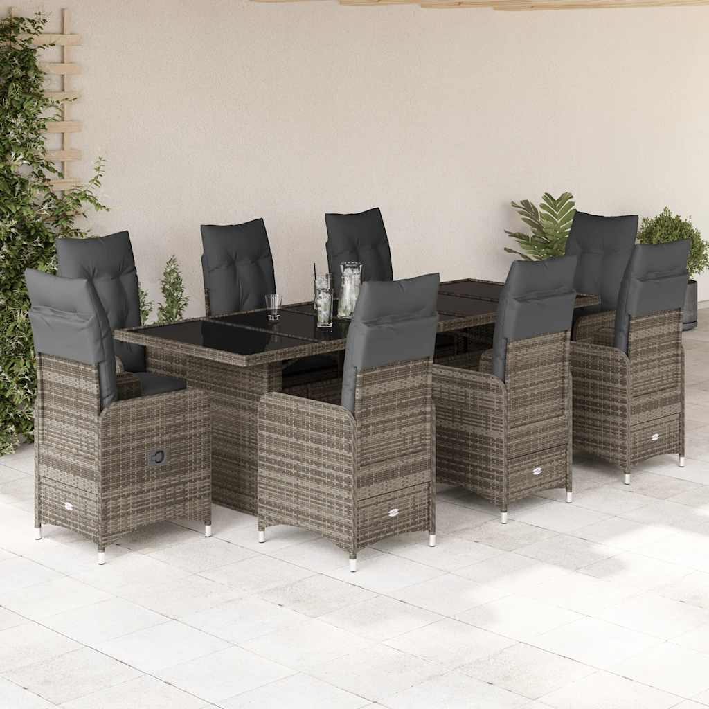 9-delige Bistroset met kussens poly rattan grijs is nu te koop bij PeponiXL, paradijselijk wonen!