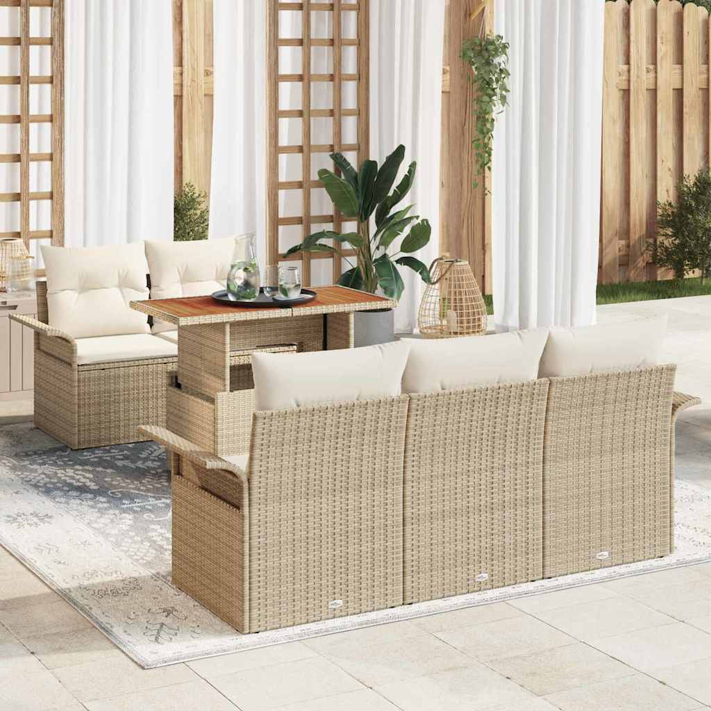 Tuinbankenset met kussen 6 pcs Beige en Crème poly rattan is nu te koop bij PeponiXL, paradijselijk wonen!