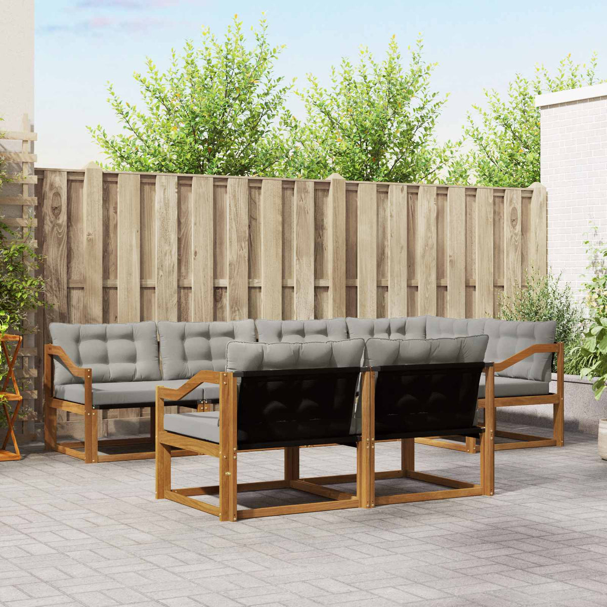 Buiten bankenset met kussen 7 pcs Natuurlijk en Lichtgrijs is nu te koop bij PeponiXL, paradijselijk wonen!