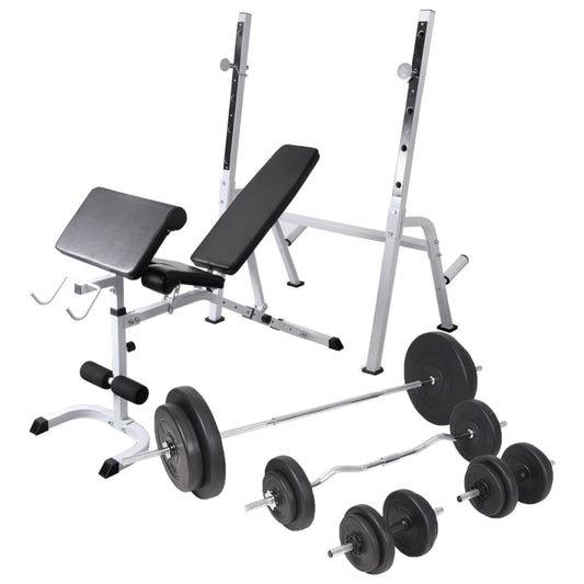 Trainingsbank met gewichtenrek en halterset 90 kg is nu te koop bij PeponiXL, paradijselijk wonen!