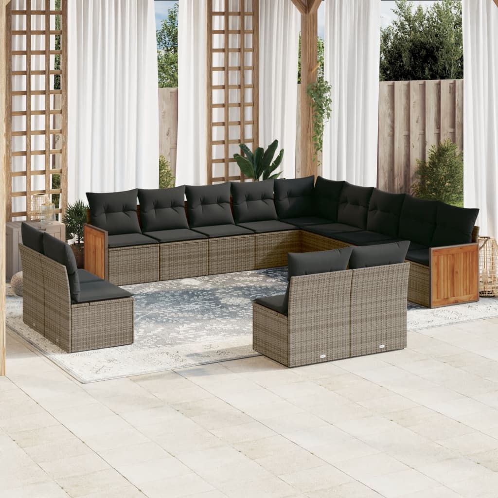 13-delige Loungeset met kussens poly rattan grijs is nu te koop bij PeponiXL, paradijselijk wonen!