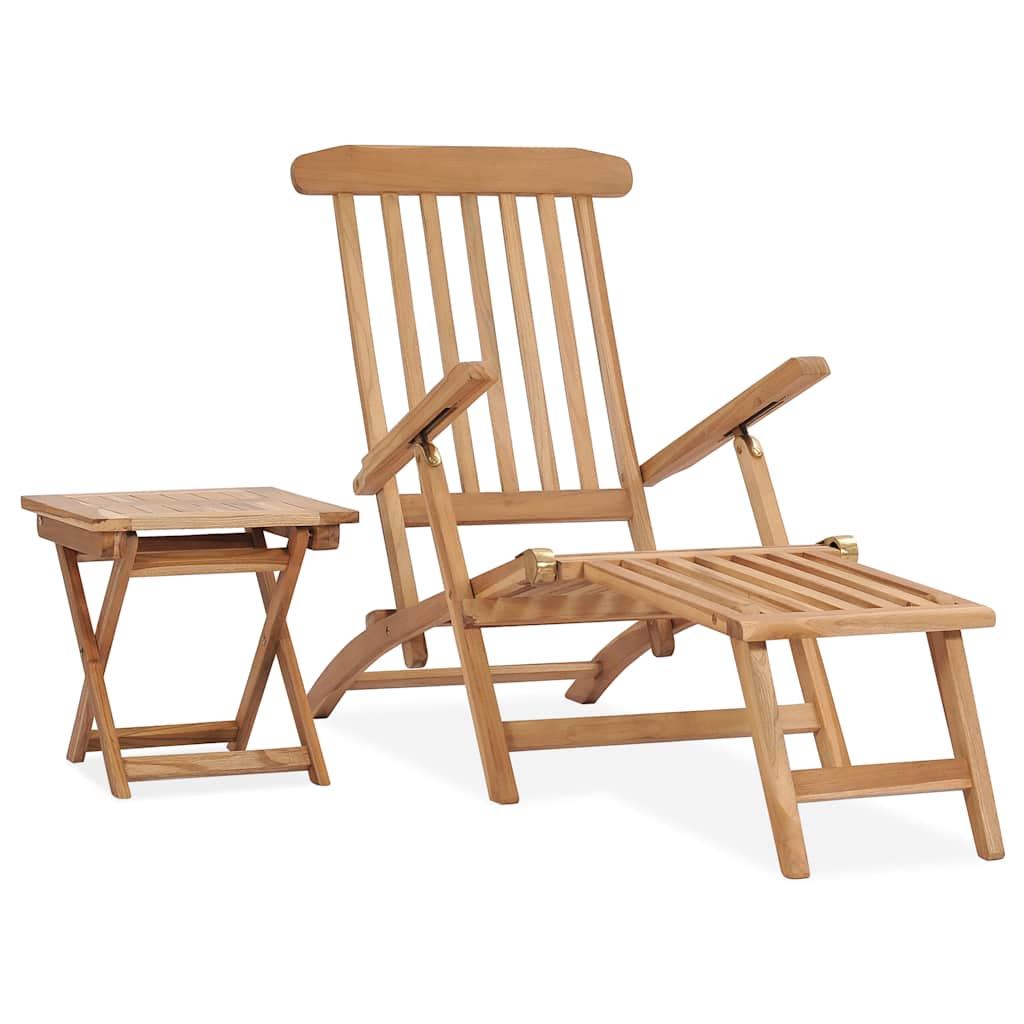 Ligstoel met voetensteun en tafel massief teakhout is nu te koop bij PeponiXL, paradijselijk wonen!