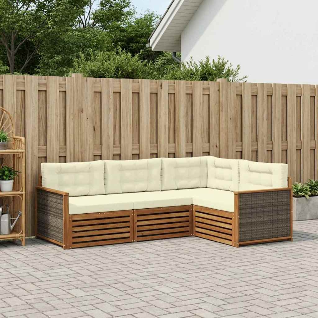 Buiten bankenset met kussen 4 pcs Natuurlijk en Crème is nu te koop bij PeponiXL, paradijselijk wonen!