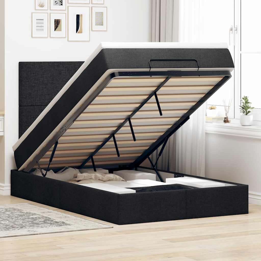 Ottoman bed met matras 120x190 cm stof zwart is nu te koop bij PeponiXL, paradijselijk wonen!