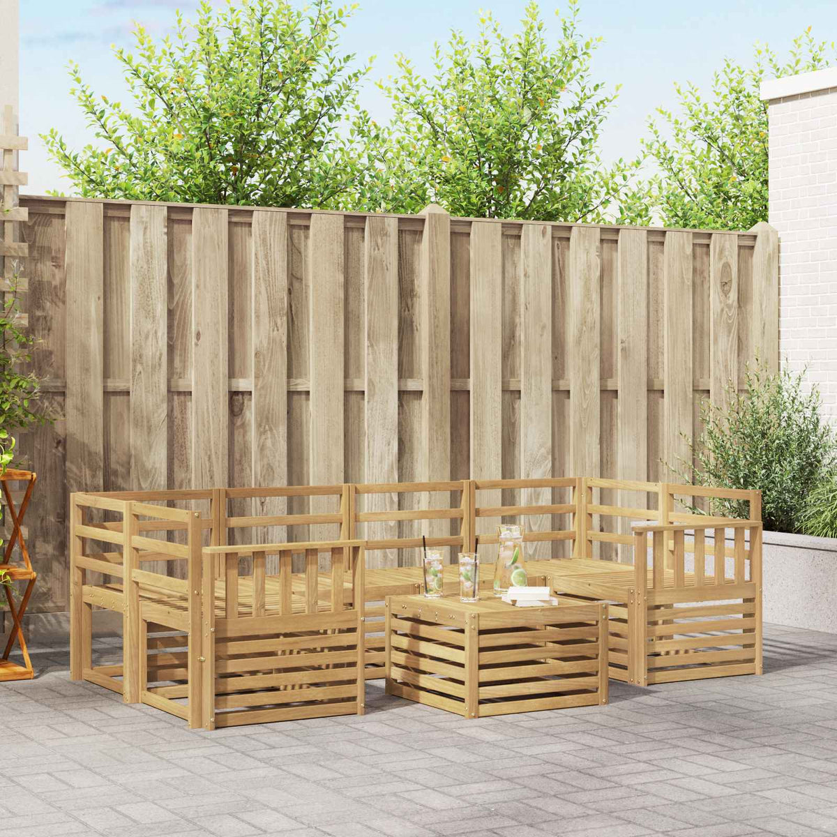 Buiten bankenset 7 pcs Wit Massief Acaciahout is nu te koop bij PeponiXL, paradijselijk wonen!