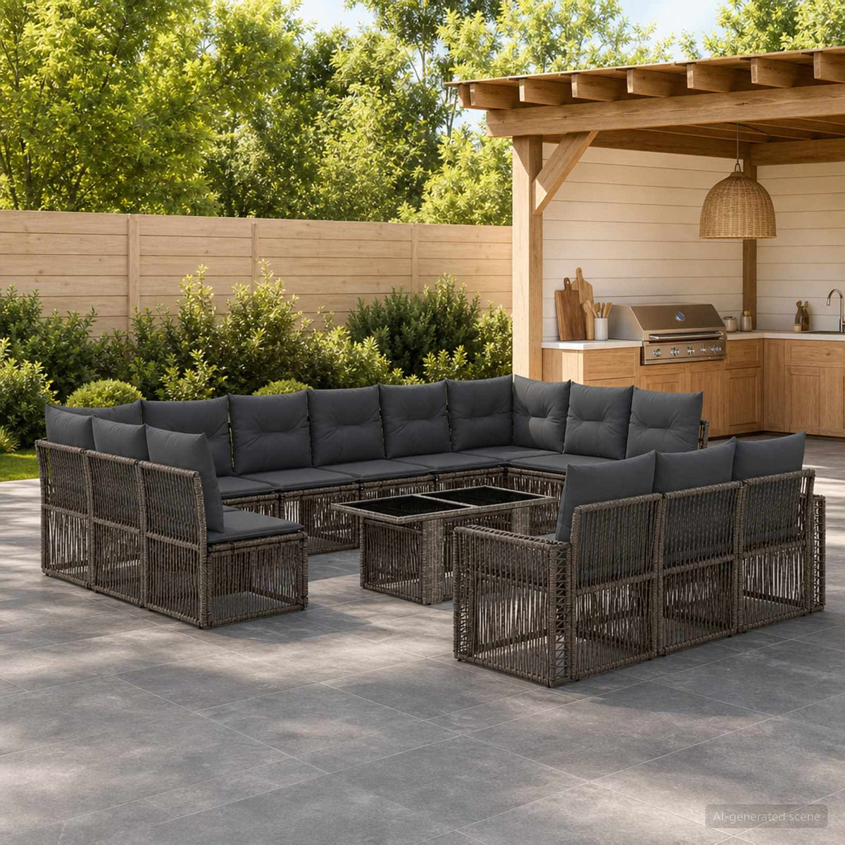 Tuinbankenset 14 st Grijs en Donkergrijs poly rattan is nu te koop bij PeponiXL, paradijselijk wonen!