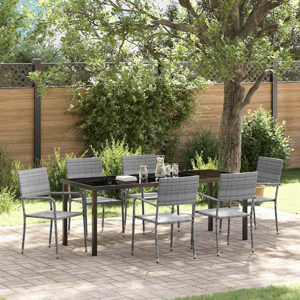 Tuin eettafelset met kussen 7 pcs Grijs poly rattan is nu te koop bij PeponiXL, paradijselijk wonen!