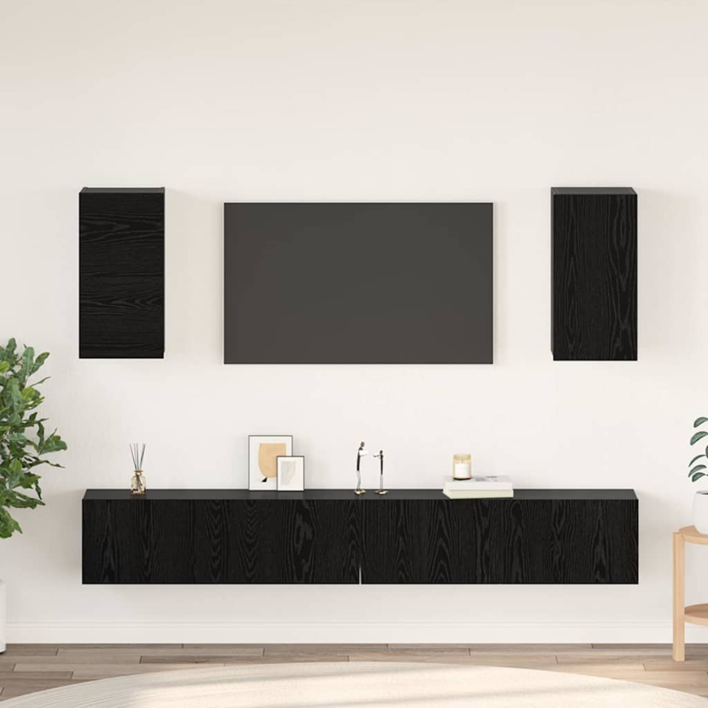 Wand tv-kast 3 pcs 100 x 30 x 30 cm Zwart Eiken Bewerkt hout is nu te koop bij PeponiXL, paradijselijk wonen!