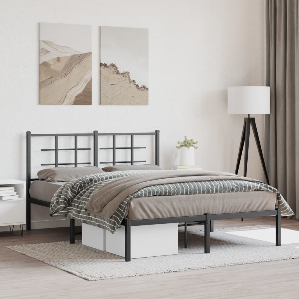 Bedframe met hoofdbord metaal zwart 140x200 cm is nu te koop bij PeponiXL, paradijselijk wonen!