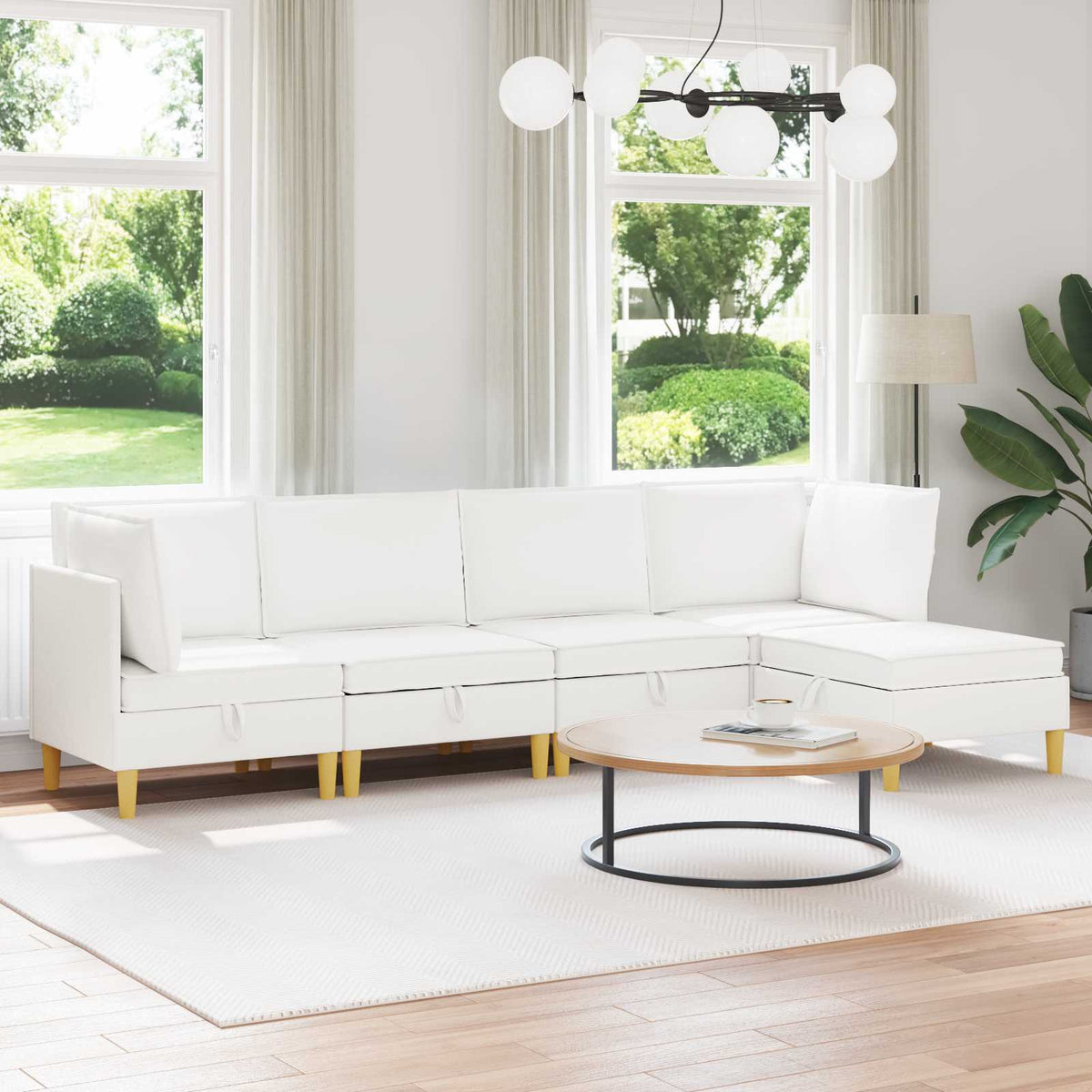 Woonkamer Meubelset met kussen met opslag 5 pcs Wit Stof is nu te koop bij PeponiXL, paradijselijk wonen!