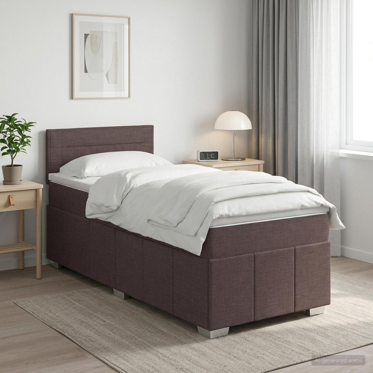 Boxspringbed met matras Donkerbruin 90 x 200 cm Stof is nu te koop bij PeponiXL, paradijselijk wonen!