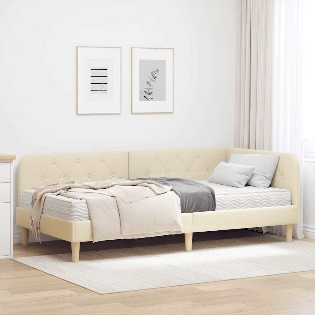 Hoekbedframe Crème 100 x 200 cm Stof is nu te koop bij PeponiXL, paradijselijk wonen!