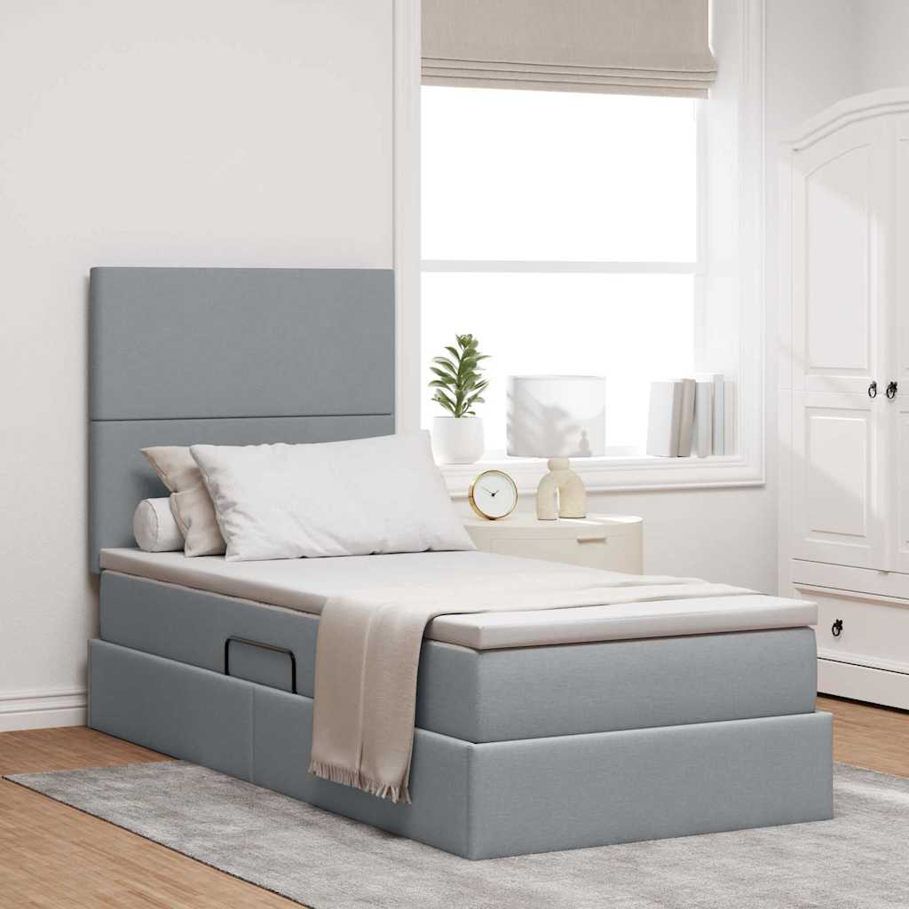 Opbergbed met LED met matras Lichtgrijs 90 x 190 cm Polyester is nu te koop bij PeponiXL, paradijselijk wonen!