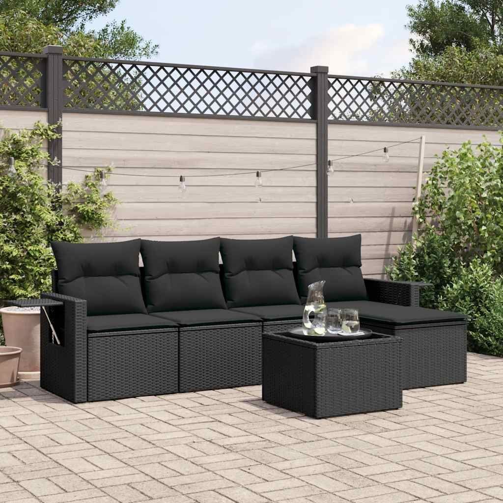 6-delige Loungeset met kussens poly rattan zwart is nu te koop bij PeponiXL, paradijselijk wonen!