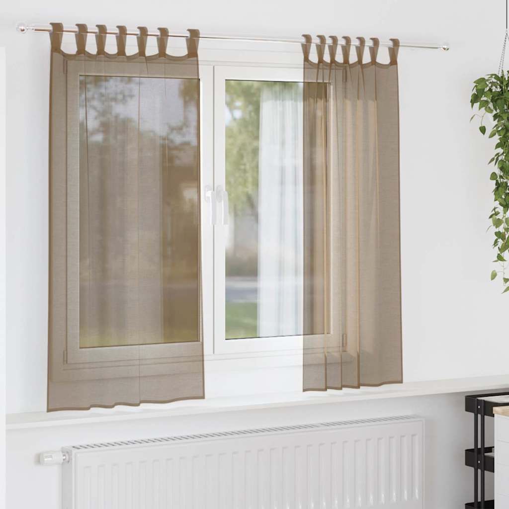Gordijnen voile met lussen 2 st 140x175 cm lichtbruin is nu te koop bij PeponiXL, paradijselijk wonen!