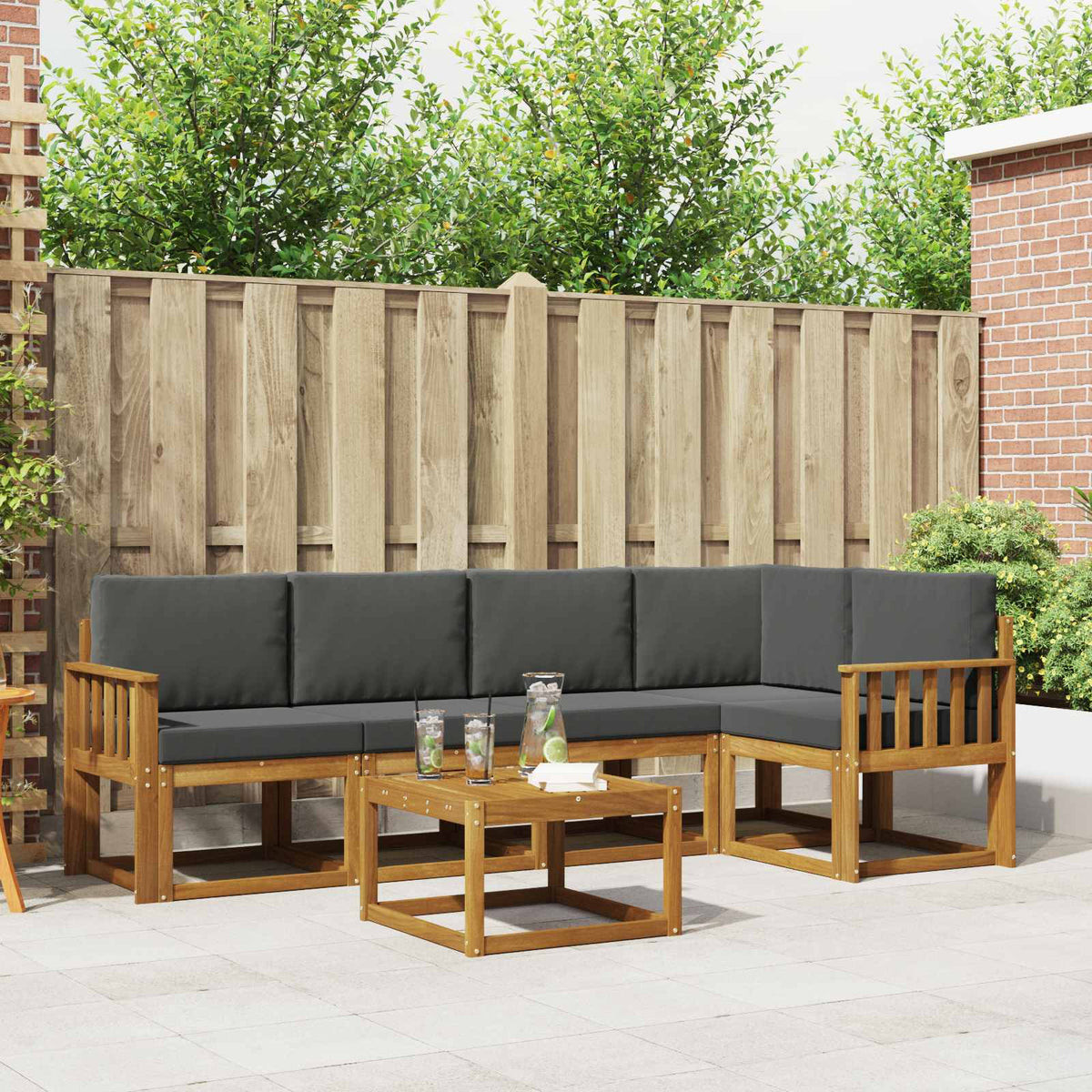 Buiten bankenset met kussen 6 pcs Natuurlijk en Antraciet is nu te koop bij PeponiXL, paradijselijk wonen!
