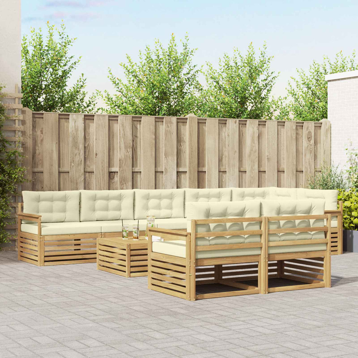 Buiten bankenset met kussen 9 pcs Wit en crèmekleurig Polyester is nu te koop bij PeponiXL, paradijselijk wonen!
