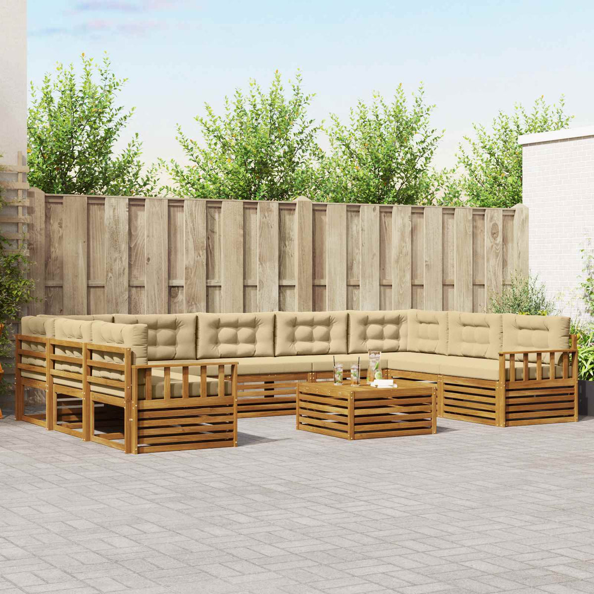 Buiten bankenset 10 pcs Natuurlijk en Beige Massief Acaciahout is nu te koop bij PeponiXL, paradijselijk wonen!