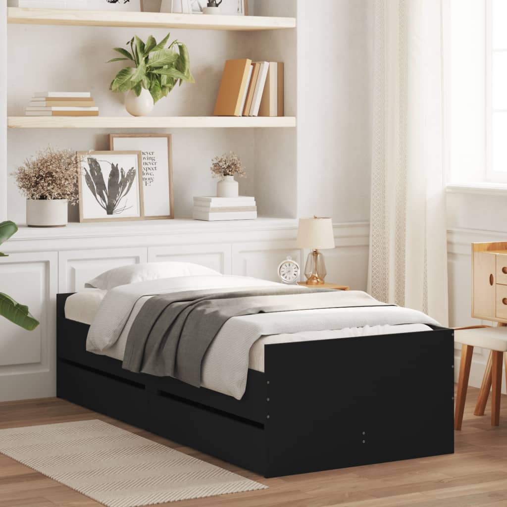 Bedframe met lades zwart 75x190 cm Small Single is nu te koop bij PeponiXL, paradijselijk wonen!