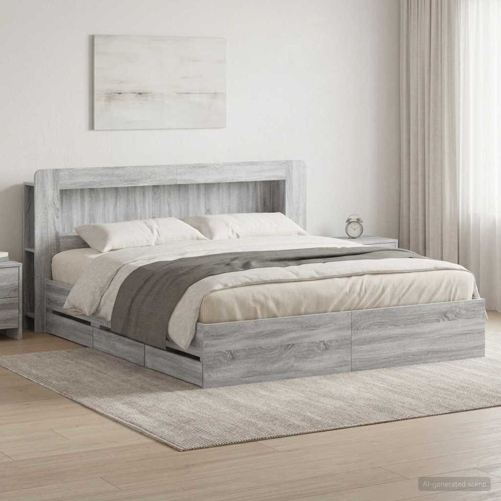 Bedframe met opslag Grijs Sonoma 180 x 200 cm Bewerkt hout is nu te koop bij PeponiXL, paradijselijk wonen!