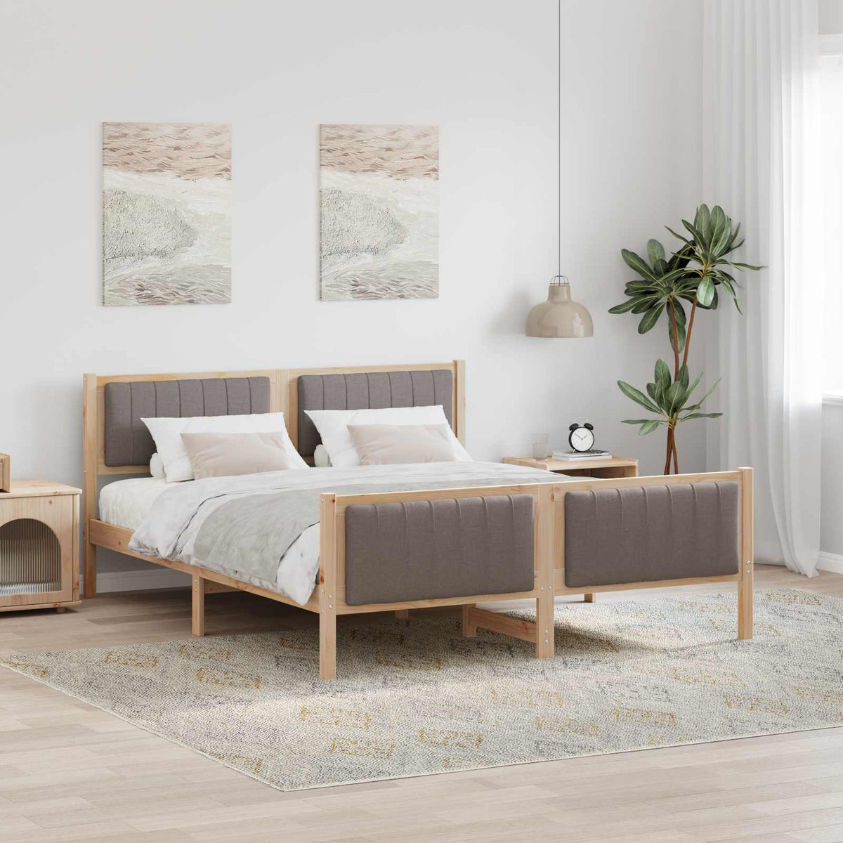 Bedframe Bruin en taupe 160 x 200 cm Massief grenenhout is nu te koop bij PeponiXL, paradijselijk wonen!