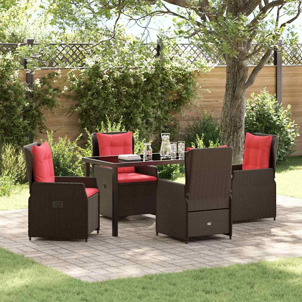 Tuin Eetset met kussen 5 pcs Bruin Poly riet is nu te koop bij PeponiXL, paradijselijk wonen!